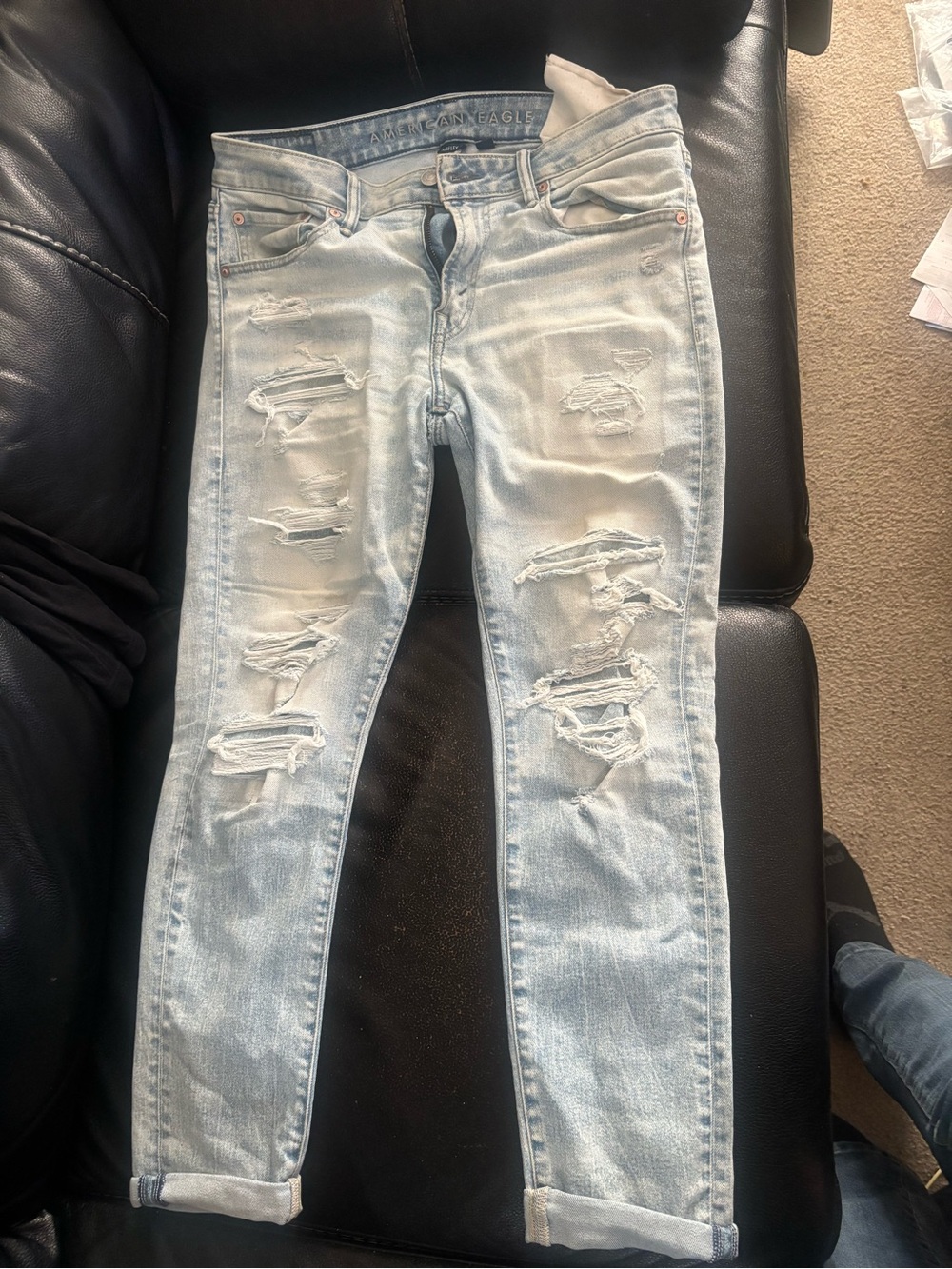 American Eagle Outfitters Washed Light Blue Distressed Boyfriend Jeans